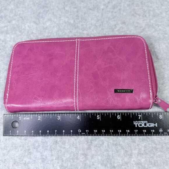 Rosetti Womens Wallet 7.25"x4" Solid Pink Faux Leather Zip-Around Compartments - Picture 9 of 10